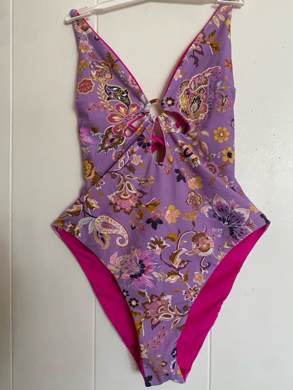 Cupshe Purple Floral One-Piece Swimsuit with Hot Pink Trim